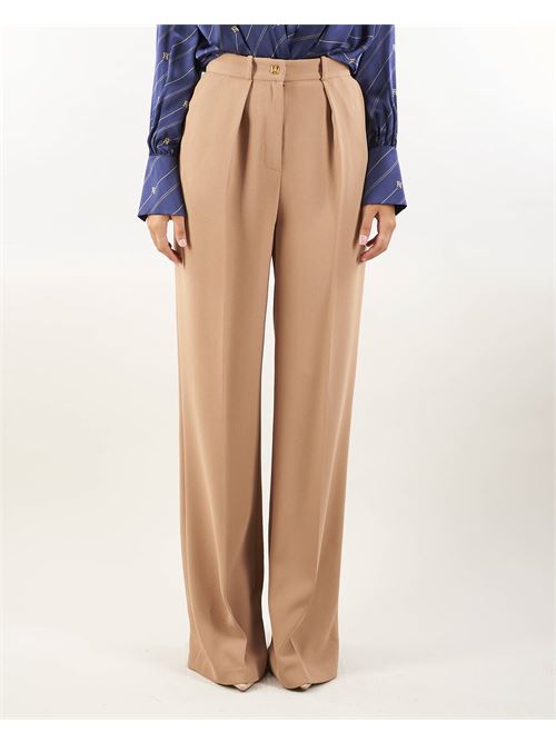 Straight trousers in woven crêpe fabric with emblem rivet Elisabetta Franchi ELISABETTA FRANCHI | Pants | PA02646E2032